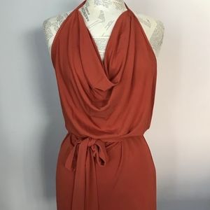 HAUTE HIPPIE Burnt Orange Cowl Neck Halter Dress L